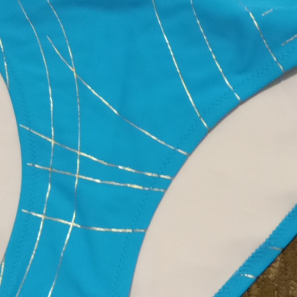 Victoria secret Swim- Teal/Silver Swirl/ One Side Gold Beaded Bikini Bottom-L - Picture 5 of 6